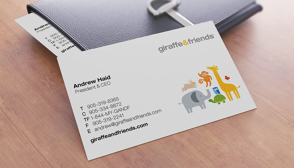 Alan Weaving, CreativeElements.ca, Giraffe & Friends, GnF, brand, identity, logo, corporate stationery, business card